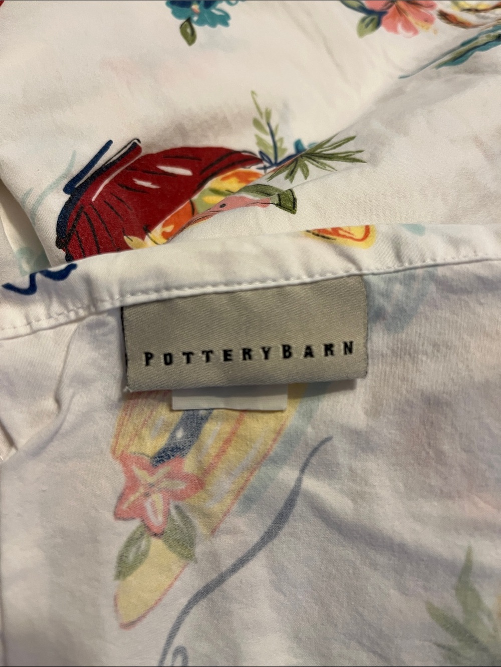 Pottery Barn 💯 cotton full size sheet set white with tropical motif - Picture 3 of 4